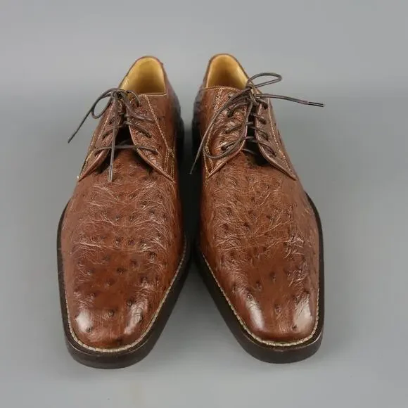 COLE HAAN Size 8 Light Brown Ostrich Textured Lace Up Dress Shoes